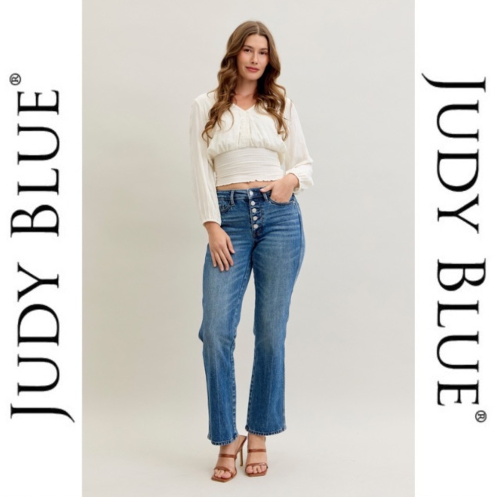 JUDY BLUE | Mid-Rise Straight Rigid Magic Button-Fly Jeans - Style #881011